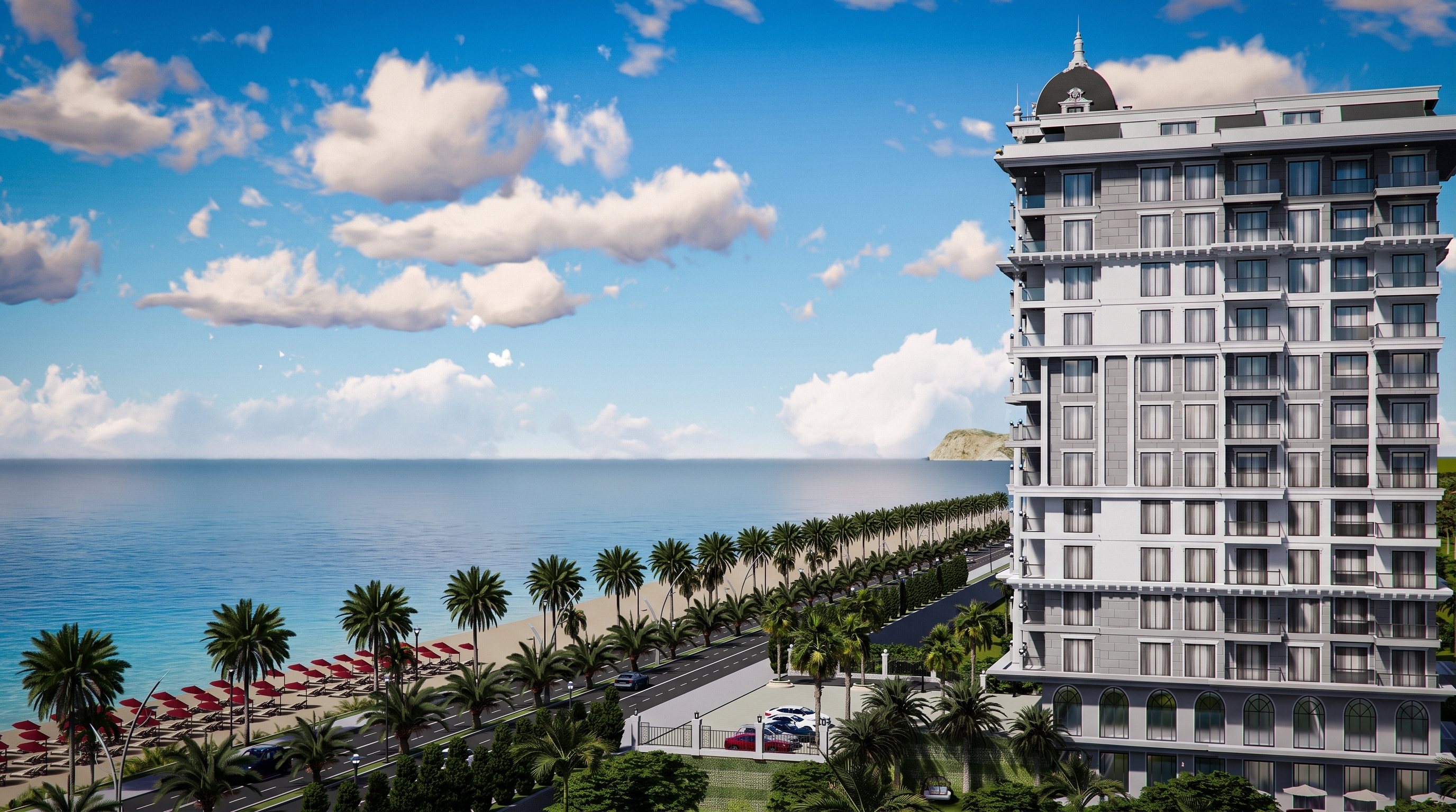 Visualisierung der Lage von Milan Towers an der Küste mit Strand