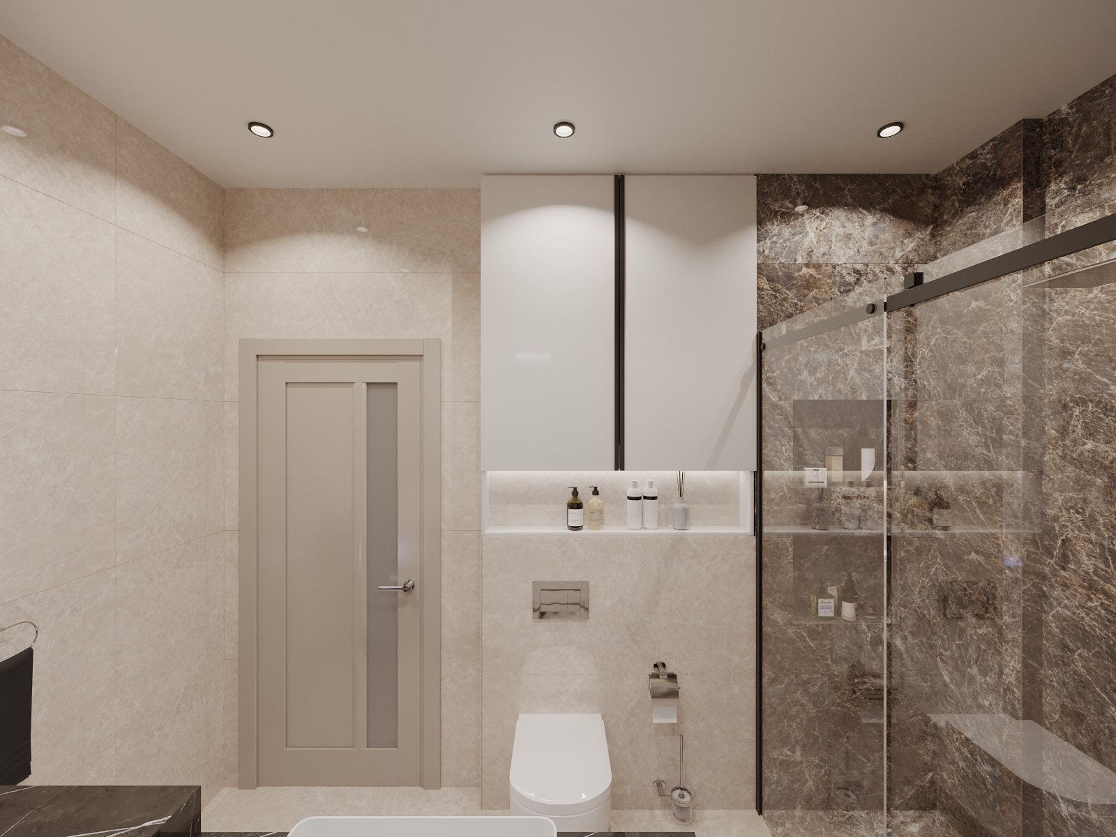 Visualisierung 2+1 Garten-Duplex: Badezimmer mit Dusche hinter Glas und Waschtisch